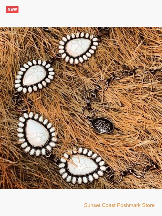 Large Western Concho Metal Belt with Adjustable Chain White Festival Cowgirl main image 5
